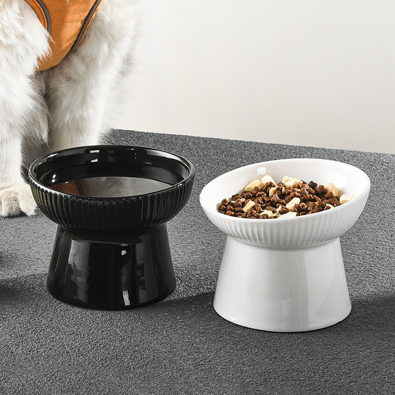 黑色瓷猫碗陶高脚猫碗盆猫食盆陶瓷猫喝水防打翻幼猫狗食盆宠物碗