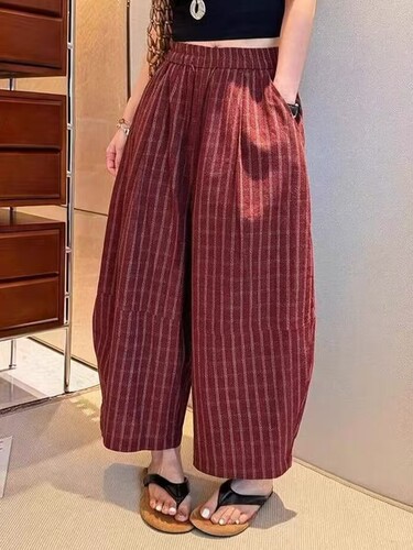 【小田tia专享】美式格子 抽绳9分休闲格子裤
