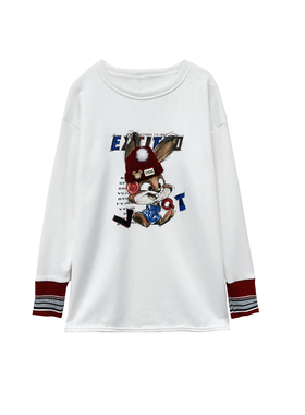 【甜馨tia专享】叠穿~ 加绒 ~兔子装饰拼接螺纹中长款长袖T恤