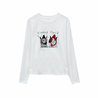 【小田tia专享】双面德绒 JU舒服 两只小猫卡通~百搭打底衫T恤女