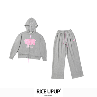 RICEUPUP“米猪猪”灰色猪猪印花套装
