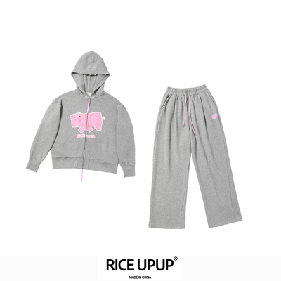 RICEUPUP“米猪猪”灰色猪猪印花套装
