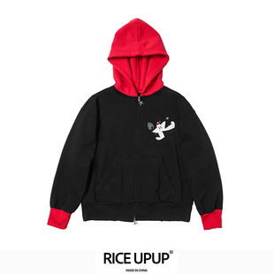 RICEUPUP“网球星”星星刺绣黑色短裤