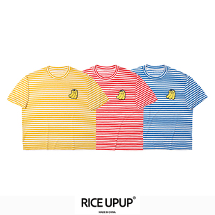 Riceupup“条果果”香蕉刺绣章彩色条纹t恤