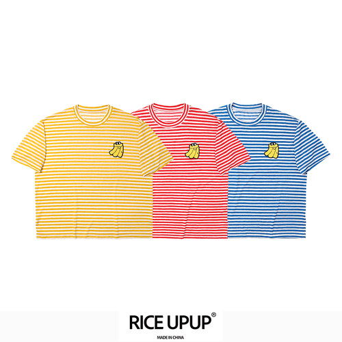 Riceupup“条果果”香蕉刺绣章彩色条纹t恤