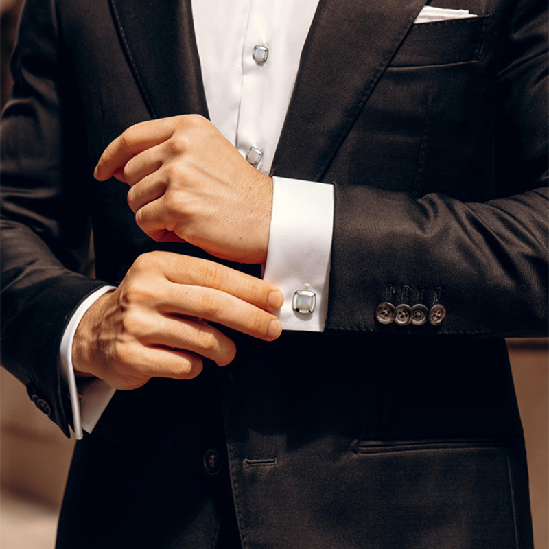 Deakin&Francis925银白贝玛瑙袖扣经典纯银简约法式长袖衬衫袖钉