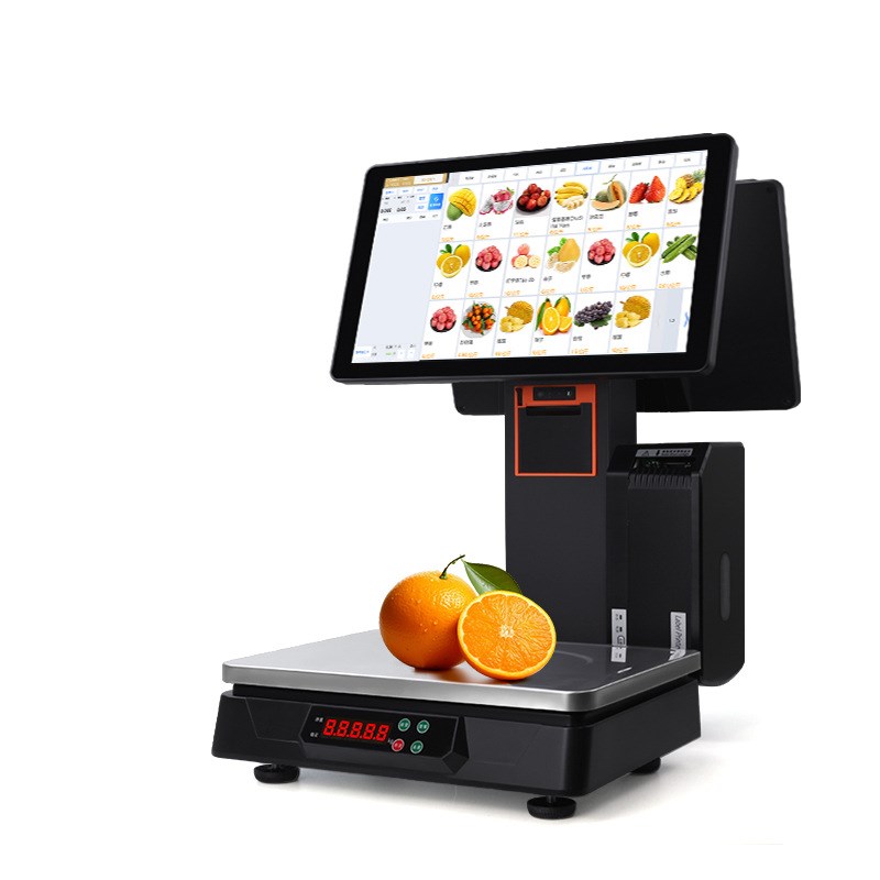 Ai识别称重收银机超市双屏触摸收银E机一体机生鲜水果店条码电子