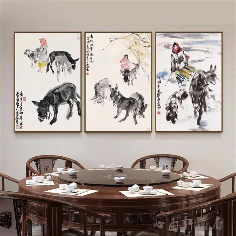 驴肉馆装饰画驴肉火锅店墙面壁画饭店餐馆驴肉Q火烧水墨驴墙壁挂
