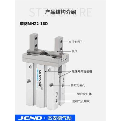 HZ2气手指动气缸MHZL2平行夹爪HFZ-10MD16D20D25D32D40D小型HFK