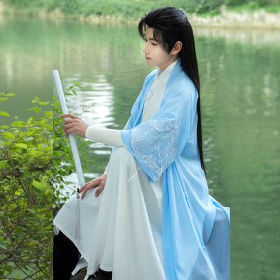 云歌霄台原创汉服男款仙气古风蓝色改良日常男女款刺绣侠客汉服装