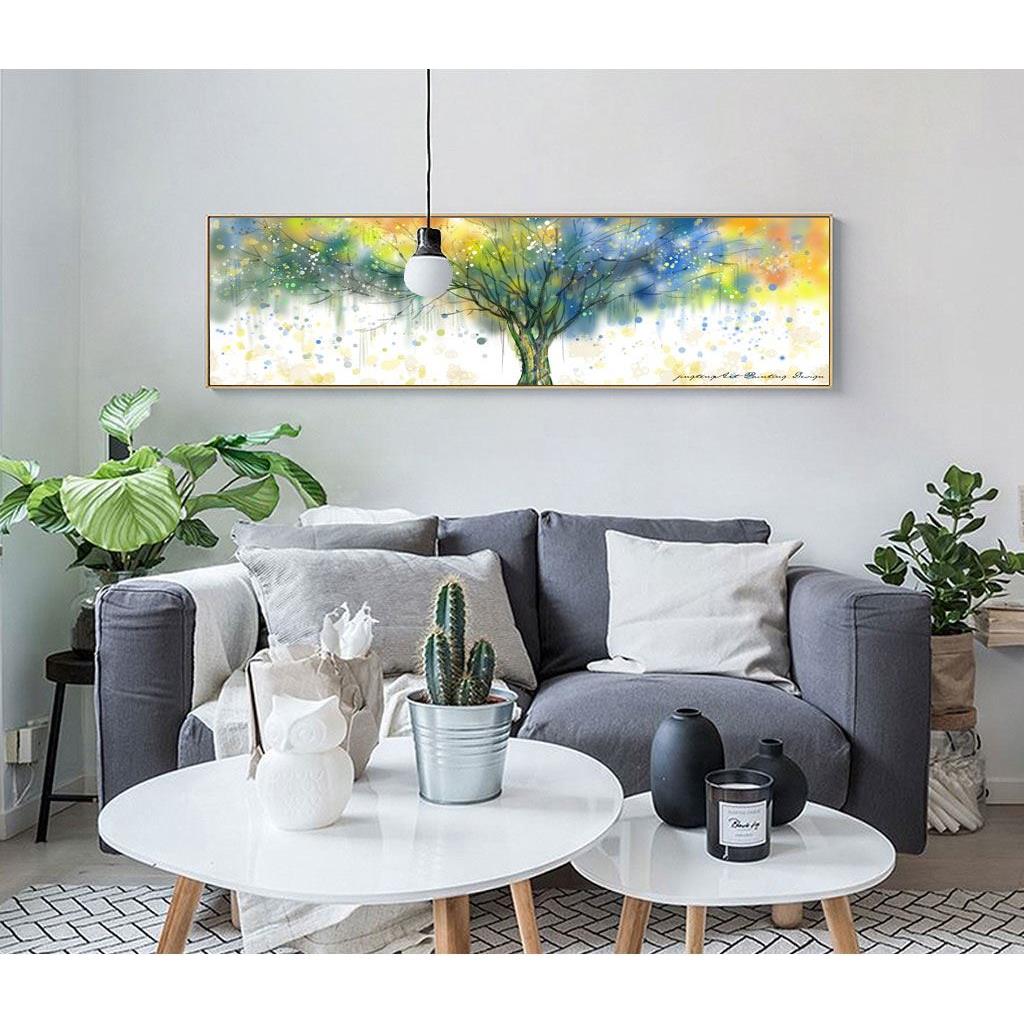 北欧彩色装饰画客厅沙发背景墙挂画卧室床头画简约现代抽象发财树图片