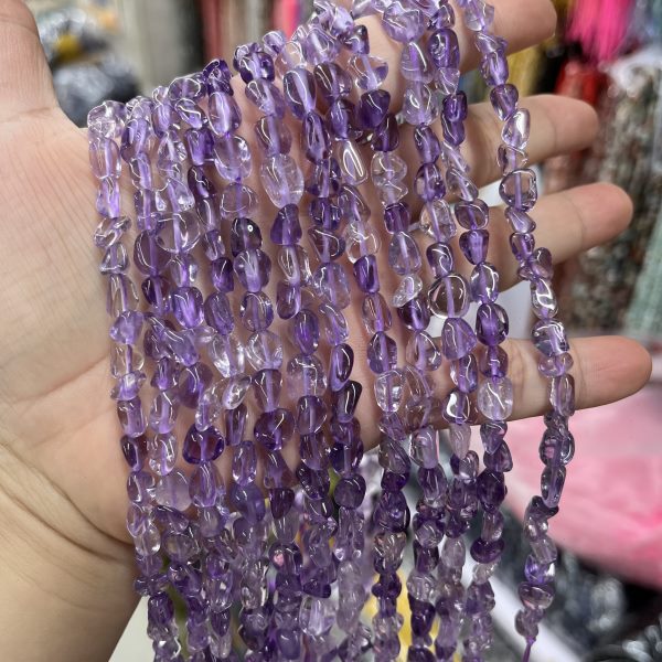 天然不规则油润浅紫透紫水晶6-8mm散珠半成品38厘米配珠隔珠饰品