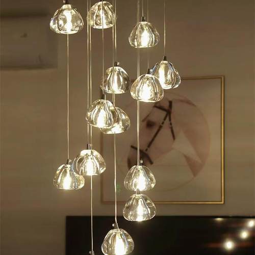 现代简约水晶楼梯吊灯loft别墅中空旋转客厅复式楼挑空长吊灯