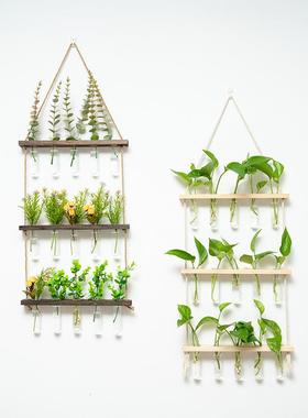 创新壁挂木质水培植物试管墙面悬挂花架水培玻璃容器家庭墙面装饰