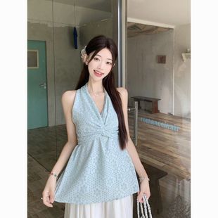 V领扭结吊带背心多巴胺穿搭收腰设计感上衣女2025年夏季 时尚 新款
