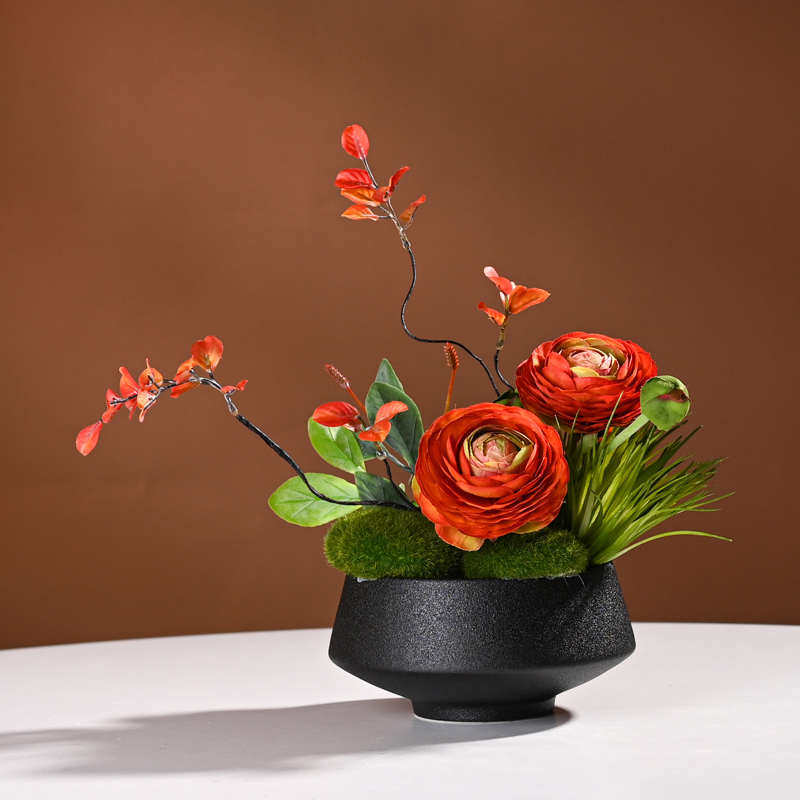 高档酒店餐桌花仿真花轻奢装饰摆件微景观餐厅大圆桌转盘中间摆花