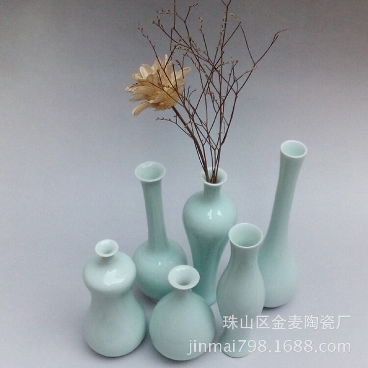厂家直销你花瓶陶瓷青釉小花插跨境客厅台面插花花器摆件一件代发