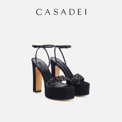 【FW26新品】CASADEI/卡桑蒂Godyva系列水钻装饰防水台粗高跟凉鞋