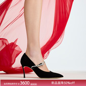 卡桑蒂 12期免息 新品 CASADEI 蝴蝶结羊皮绒面细跟高跟鞋