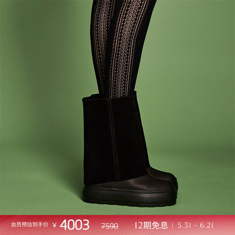 CASADEI/卡桑蒂牛皮两穿短靴 仿麂皮两穿翻折靴 内增高长靴