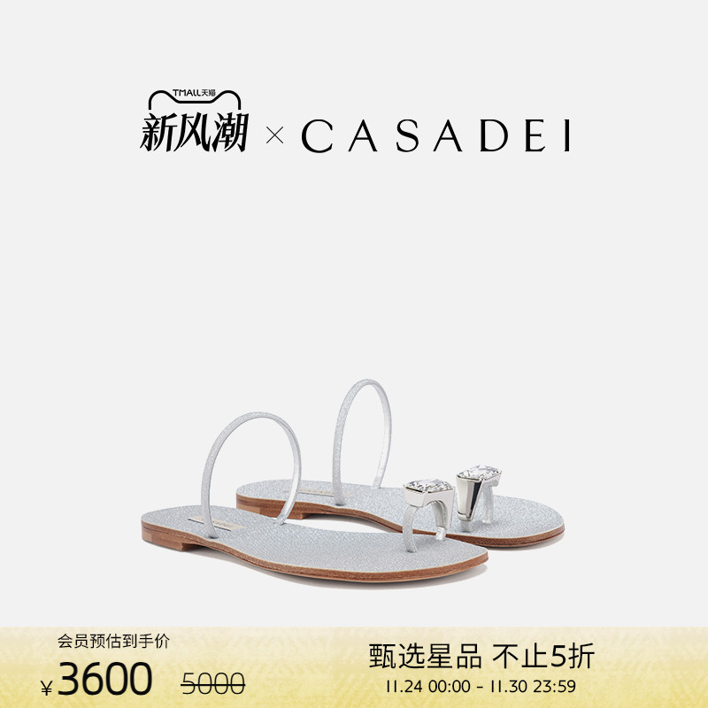 CASADEI/卡桑蒂【博主同款】水钻鸽子蛋平底凉鞋拖鞋