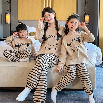亲子睡衣女童春秋纯棉束口空调服