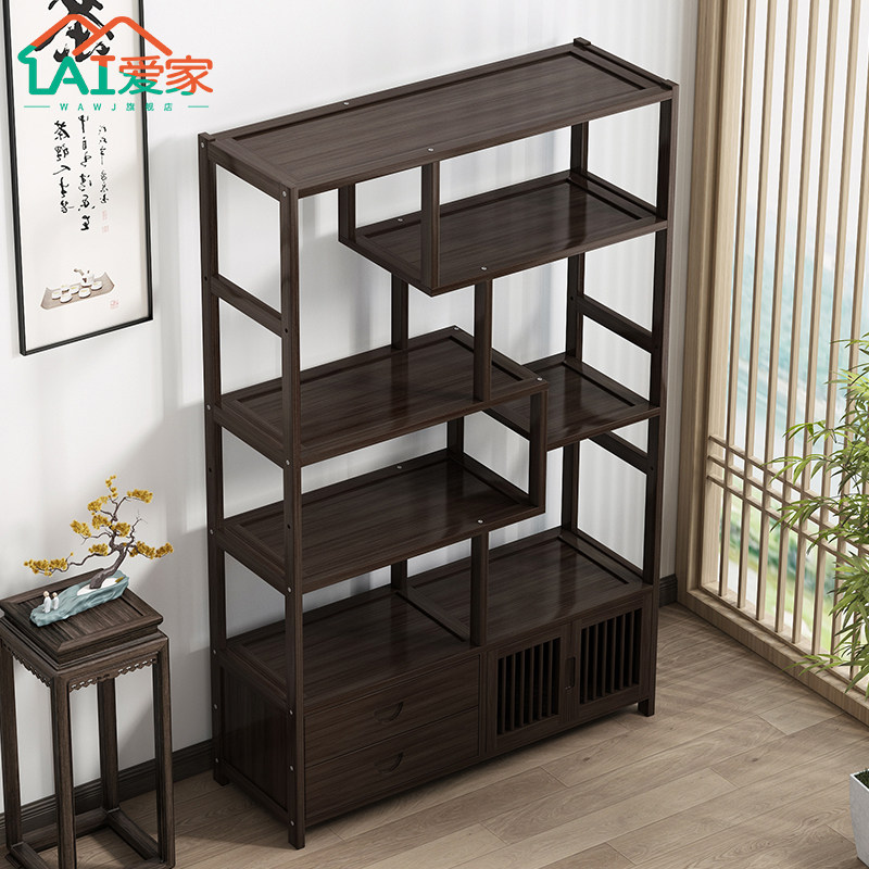 新中式博古架实木置物茶叶展示收纳茶室多宝阁书柜摆件艺术品书架