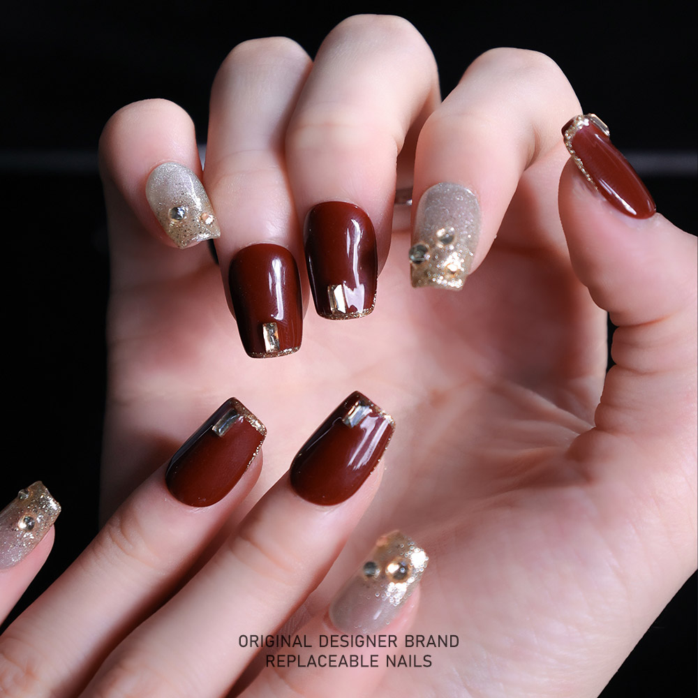 再变穿戴甲纯手工秋冬红色