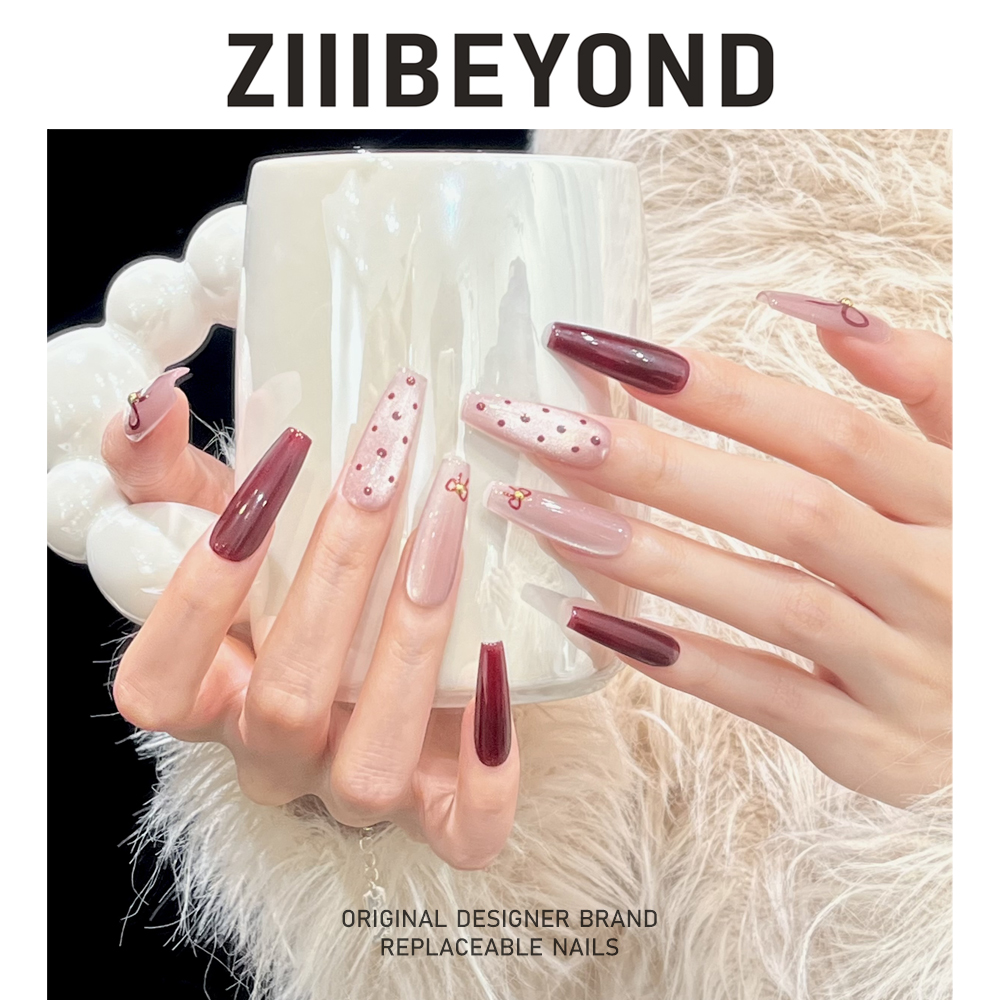 再变 摩斯结美甲款式2025高级显白甜美风原创手工穿戴甲长梯ZB414