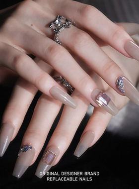 再变 香云锦绣美甲纯手工穿戴甲裸色轻奢百搭仙女款美甲中梯ZB60