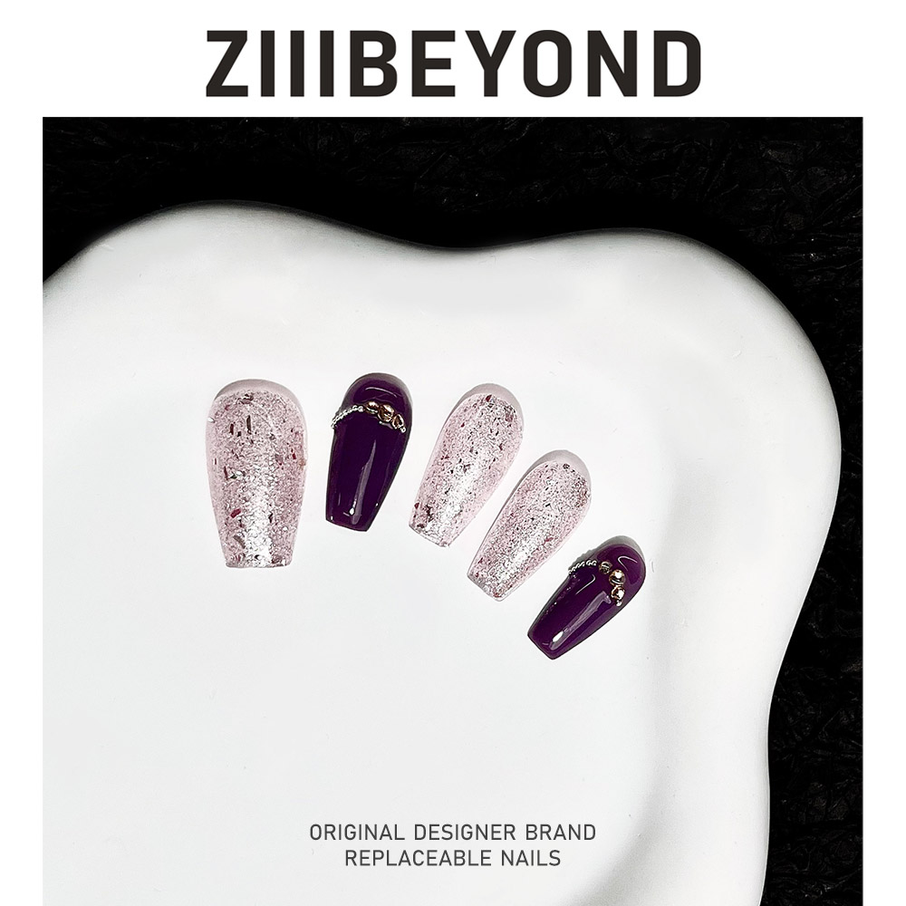 再变 紫韵美甲纯手工紫色穿戴甲轻奢绝美百搭仙女款美甲短梯ZB62
