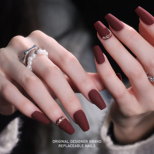 再变 绯红美甲纯手工穿戴甲拍婚纱照气质红百搭知性美甲短梯ZB54