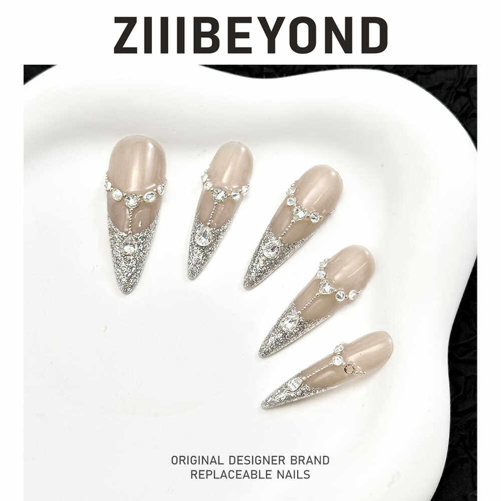 再变 情人纯手工穿戴甲拍婚纱照甜美闪钻高级感美甲长杏仁ZB119