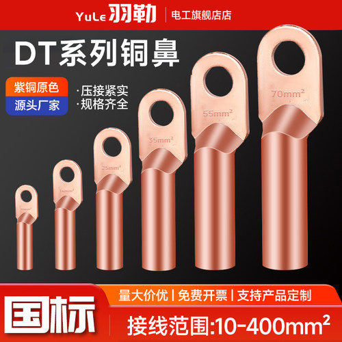 国标A级DT铜鼻子10/16/25/35/50/70/95/150/185/240平方接线端子