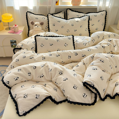 A类全棉双层纱小清新花边套件