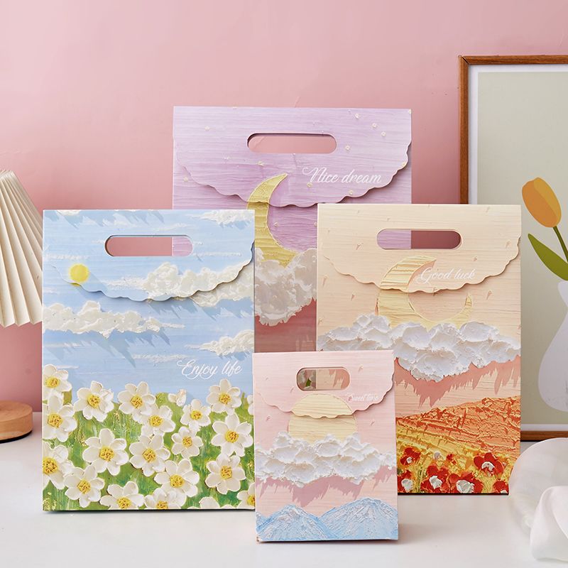 节日油画创意礼品纸袋子文艺手提袋生日花束精美礼物包装袋