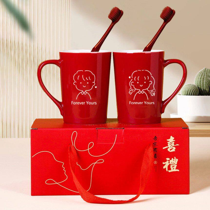 婚礼陪嫁高档情侣结婚洗漱成套牙缸牙刷漱口杯子