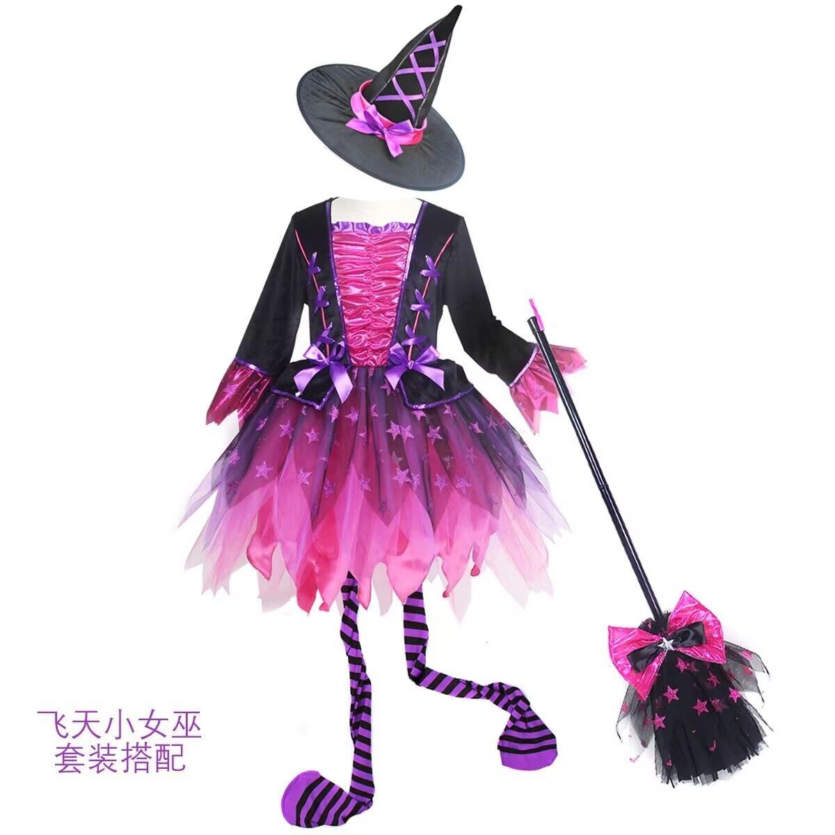 万圣节儿童服装巫婆裙公主表演服女童吸血鬼黄色男款死神幽灵装扮