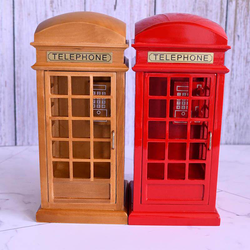 英伦风复古电话亭音乐盒机械发条八音盒木制工艺品装饰摆件送儿童