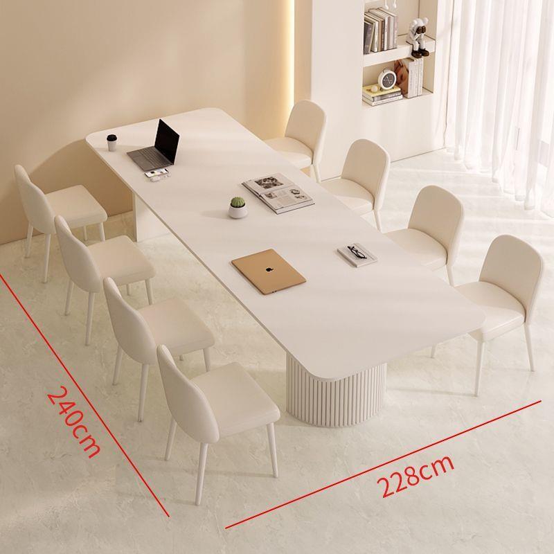 奶油风岩板会议桌长桌轻奢办公长条桌2m洽谈接待长方形桌椅组合