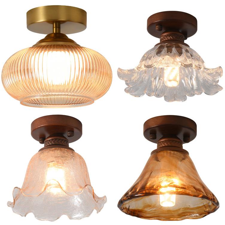 法式中古风胡桃木色吸顶灯玄关入户走廊过道顶灯卧室床头吸顶灯具