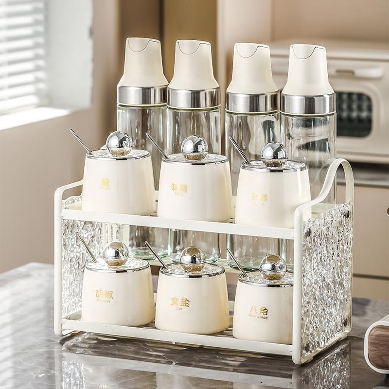A3L厨房奶油风调味罐组合套装家用陶瓷轻奢调料盒油壶醋瓶盐罐调