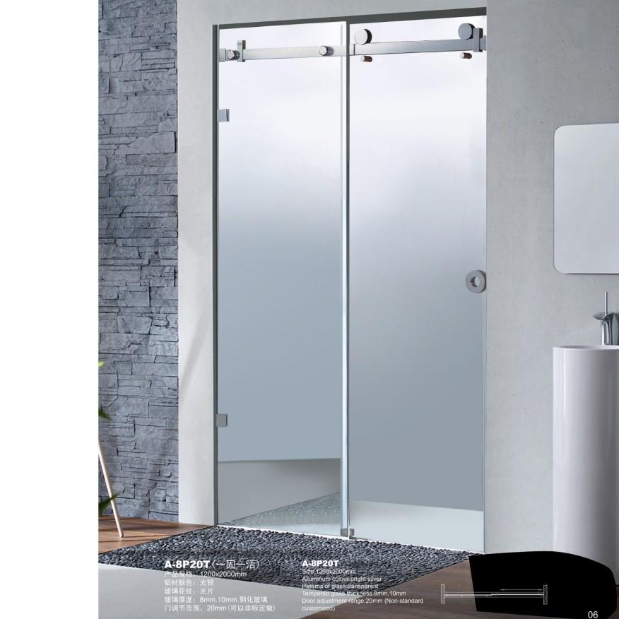 长固高品质简易推拉式无框淋浴房方管一字形沐浴房滑轮浴室配件