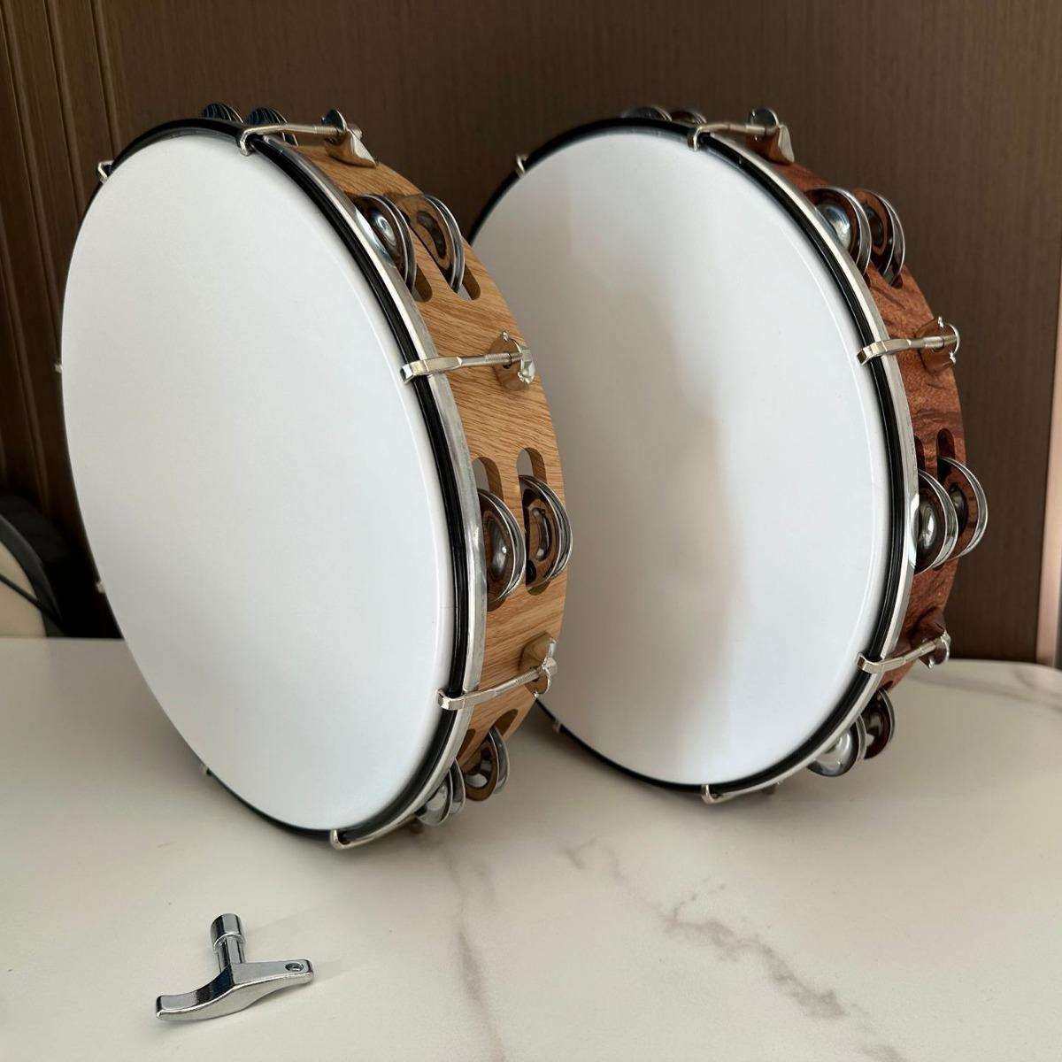 木纹打击乐器可调铃鼓10寸木色纹路可调手鼓铃鼓手拍鼓木纹自调