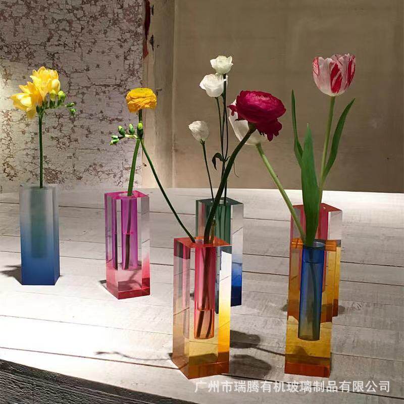新款亚克力轻奢水晶花瓶摆件客厅插花仿真花现代简约欧式餐桌装饰
