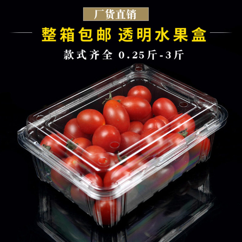 一次性水果包装盒透明盒长方形两斤装500g克樱桃盒有盖塑料草莓盒