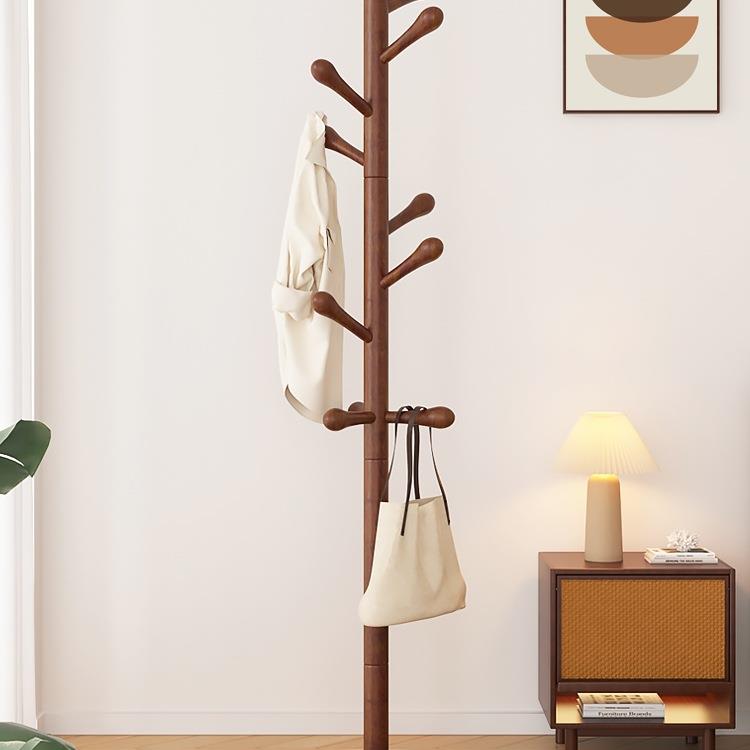 实木衣架落地衣帽架卧室家用挂衣架简易立式榉木挂衣杆室内挂