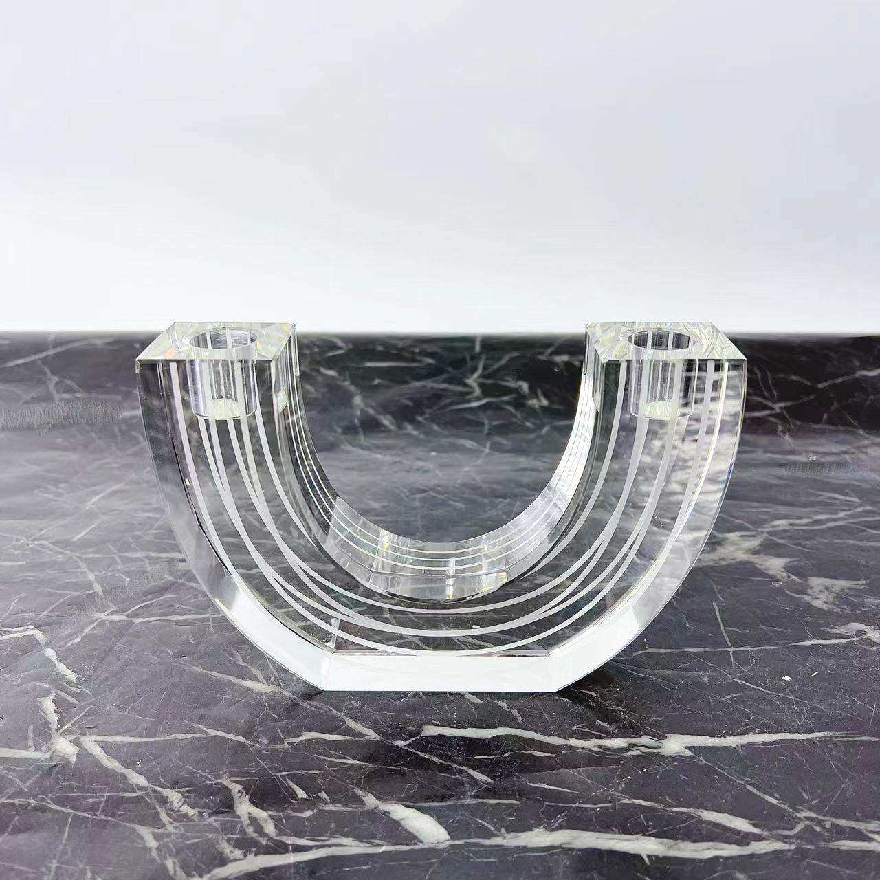 现代简约家居样板间房透明U型水晶玻璃蜡烛台摆件餐厅桌装饰品