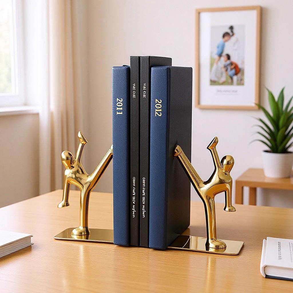 可调节书本收纳书档个性创意装饰人物摆件踢腿桌面书靠高级感书立