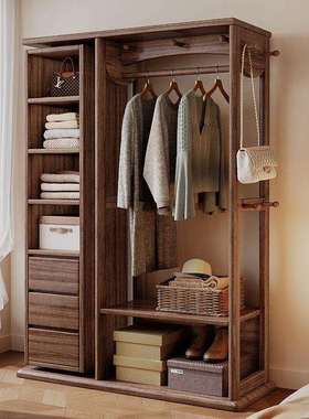 新中式乌金木衣帽架衣架落地立式置物架穿衣镜一体式可旋转挂衣架